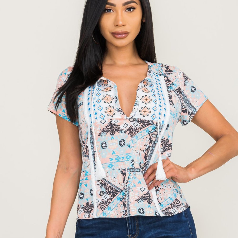 Short Sleeve Printed Top (NWT)
